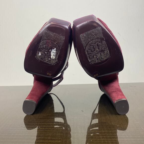 Tory Burch Burgundy Suede Slingback Block Platform Heels Women's 9.5M - Picture 7 of 11